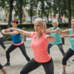 A group of women practicing fitness outdoors.