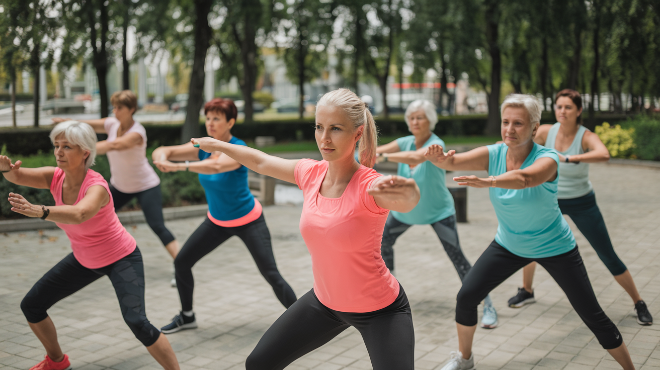 A group of women practicing fitness outdoors.